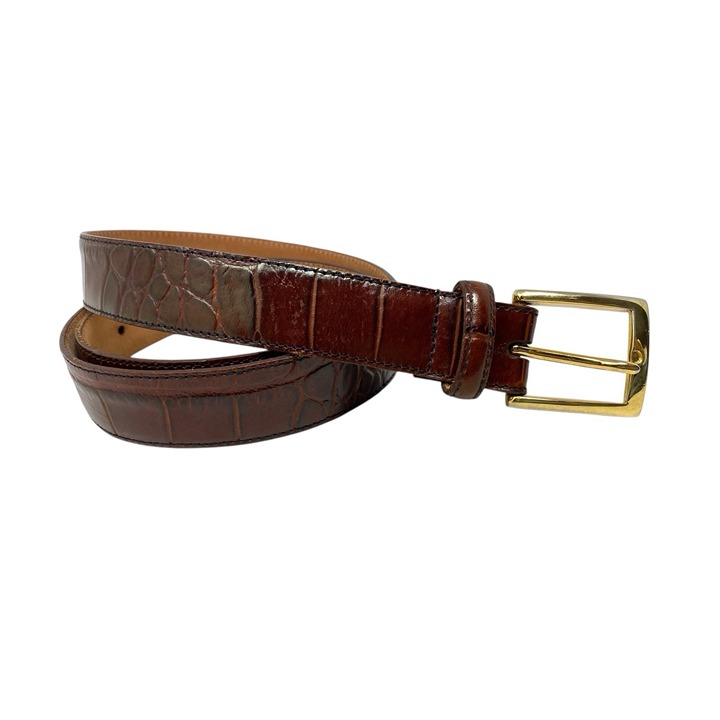 Jos. A. Bank Mens Size 40 Belt Brown Croc Embroidered Genuine Leather Career