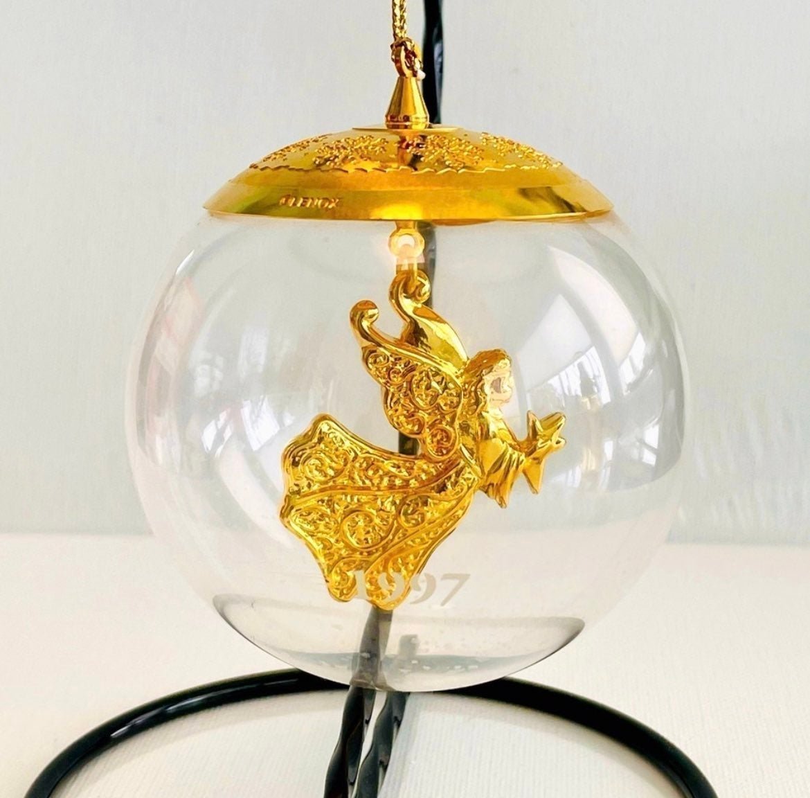 Vintage Christmas Ornament LENOX Celestial Angel Gold Crystal Ball Xmas Ornament