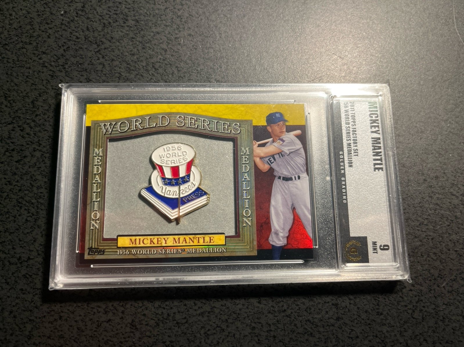 Mickey Mantle 1956 World Series Medallion Card-Graded 9