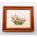 Vintage Artisan Dollhouse Miniature Embroidered Art Framed Signed Flowers USA