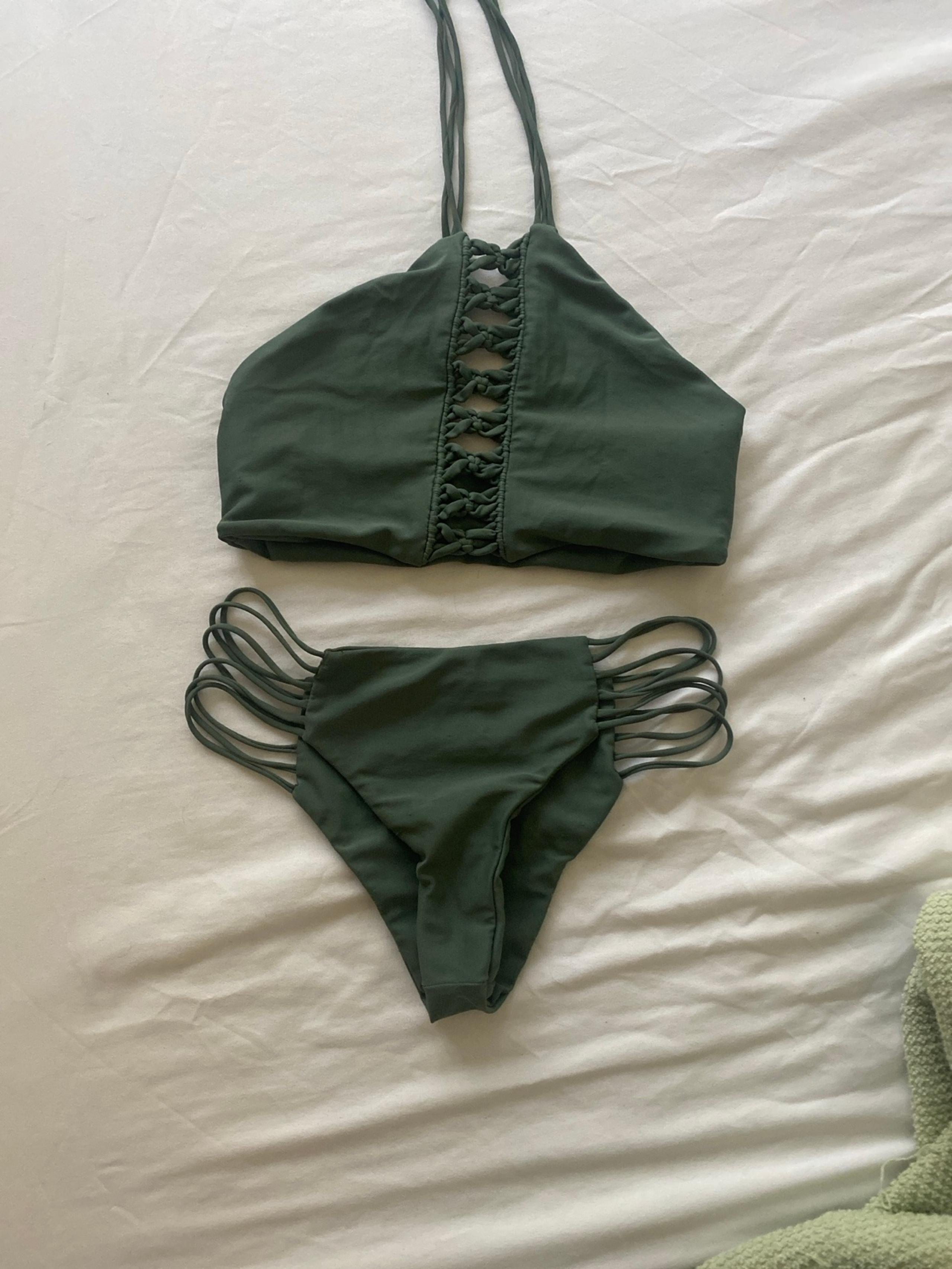 Mikoh boho bikini set green xs top and bottom cheeky