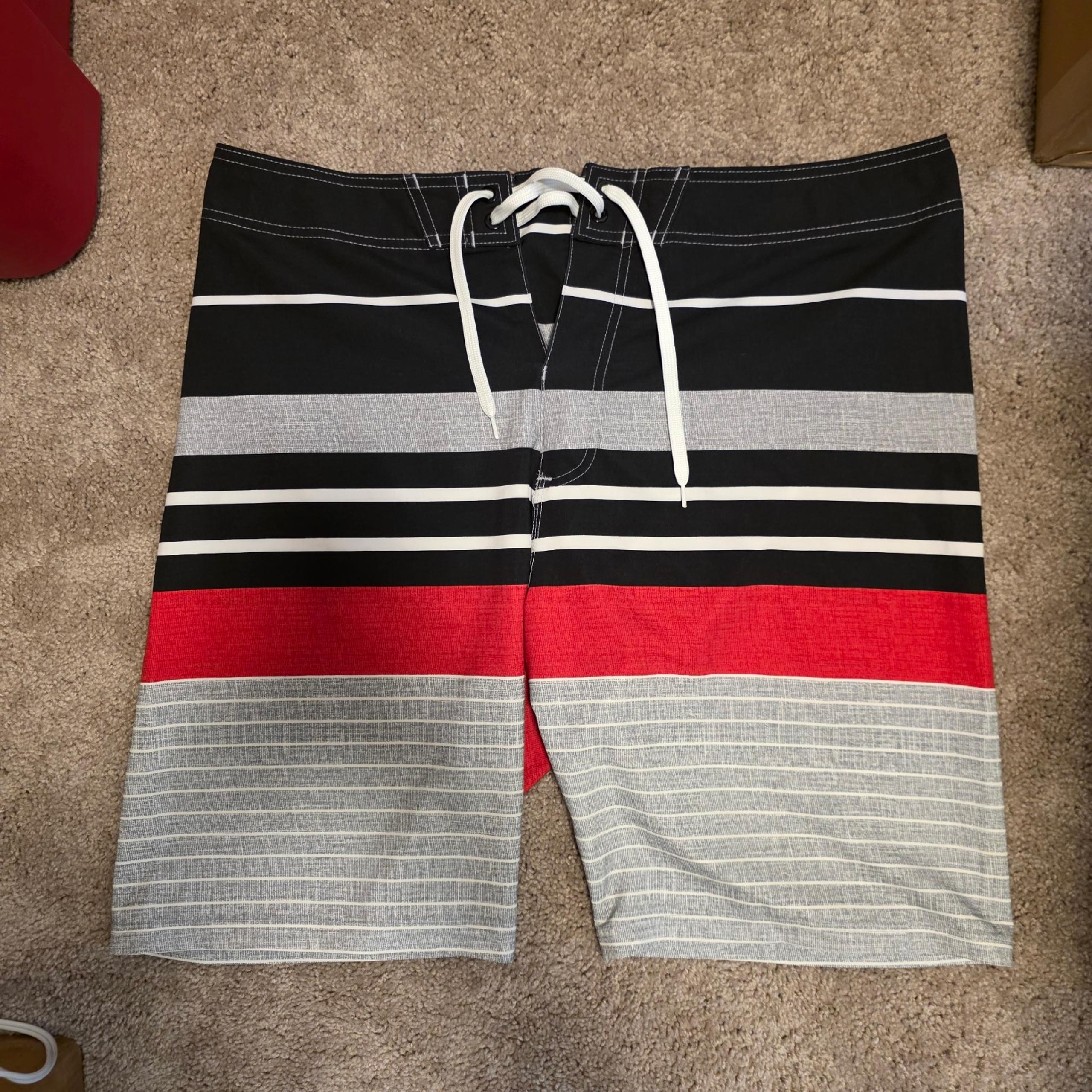 Size 38 Men's Old Navy Striped Black & Red Swim Shorts