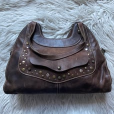 Patricia Nash Brown Distressed Leather Ergo Studded Satchel Shoulder Bag