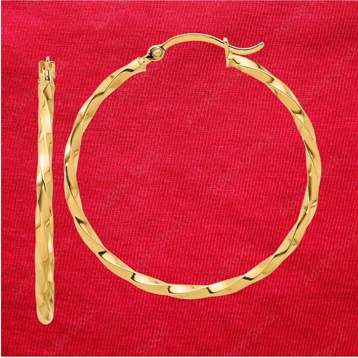 14K Polished and Twisted 1.8mm Hoop Earrings