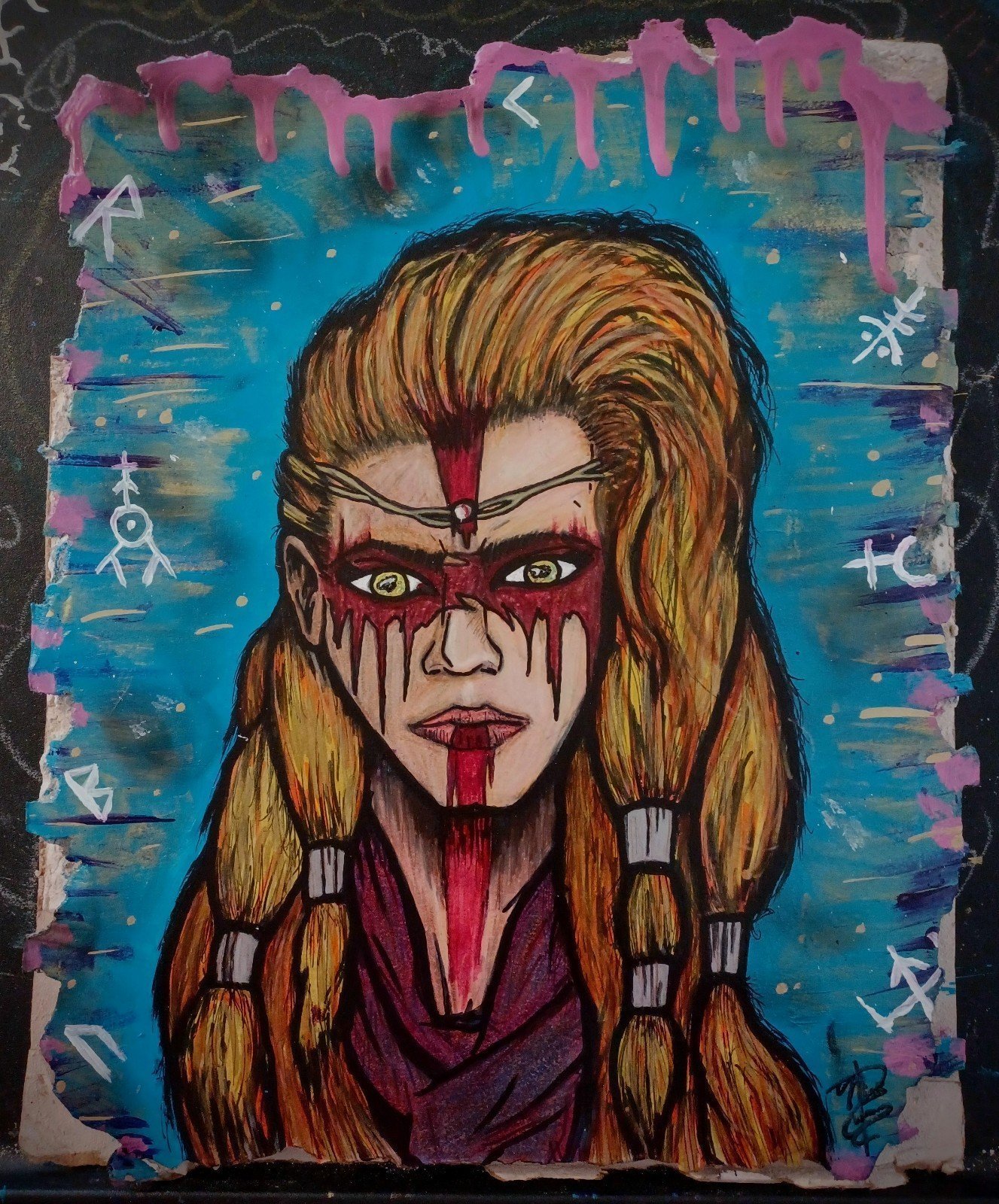 Painting on drywall of a viking woman