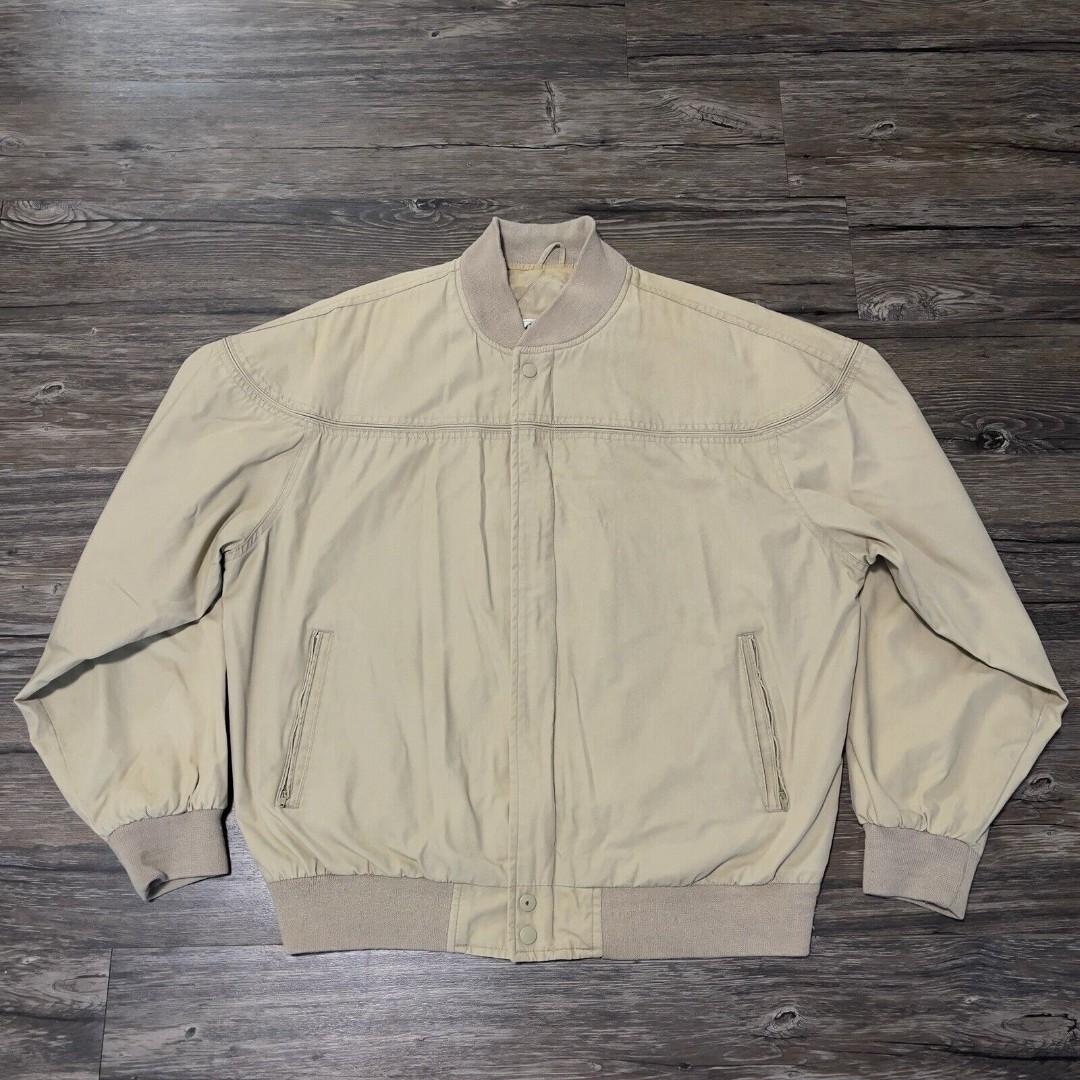 Vintage 90s Arnold Palmer Bomber Jacket Beige Full Zip Canvas Golf Men L EUC