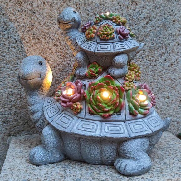 New Large Turtle Solar Garden Statue Succulent Decor with 6 LED Lights for Yard
