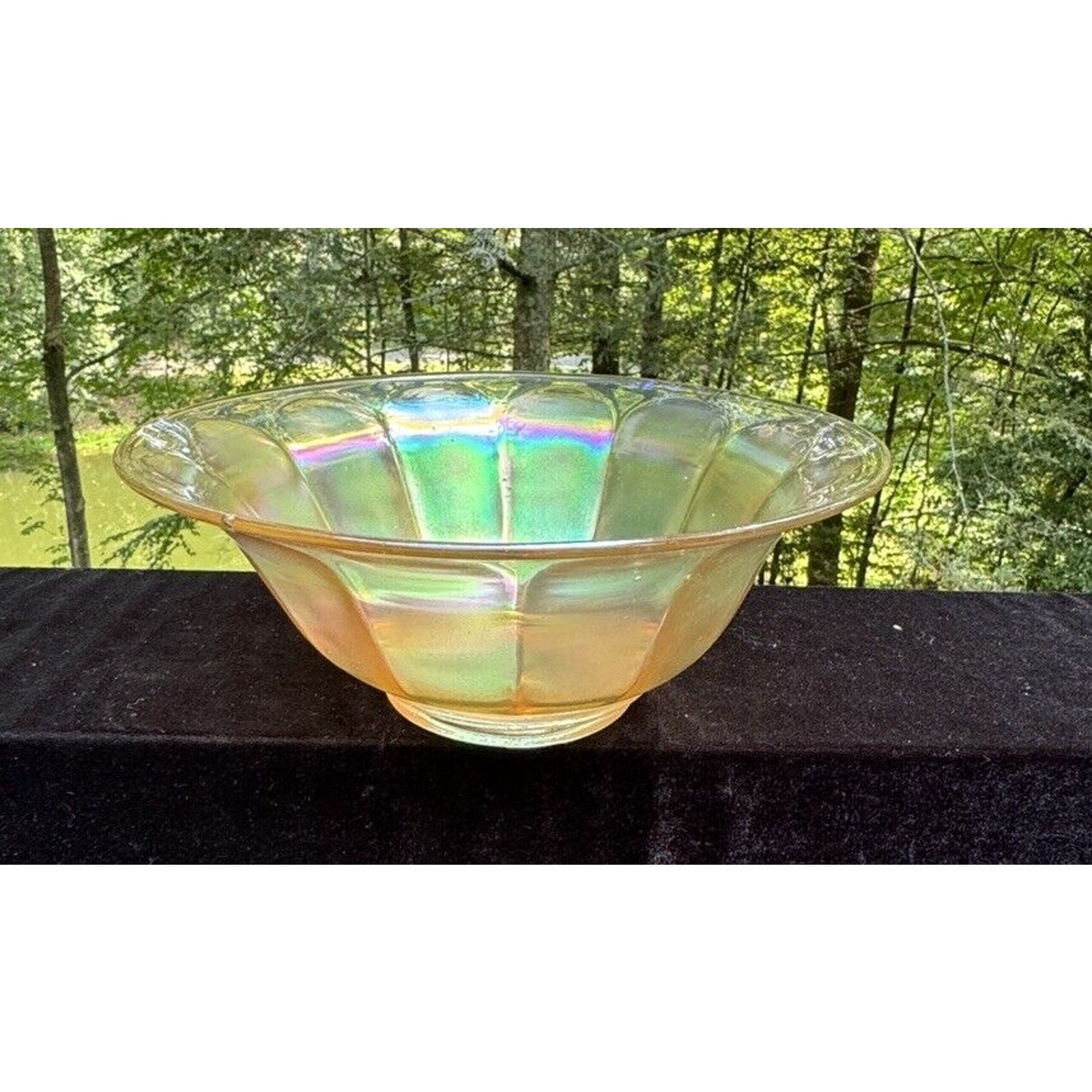 Vintage Marigold Orange Iridescent ￼ Carnival Glass Bowl Dish 9” Diameter -S1