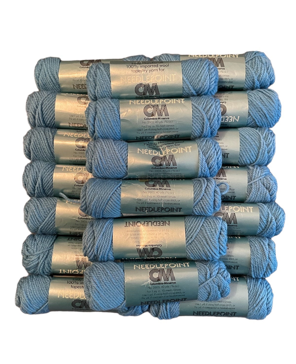 Lot Of 20 VTG Skeins Lady Handicraft Columbia-Minerva Needlepoint, blue, NEW.
