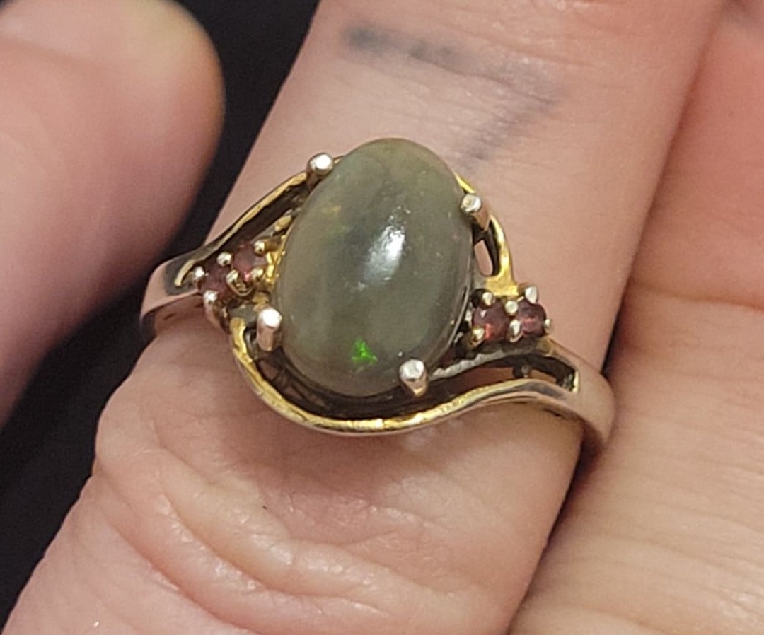925 black opal ring size 6.5