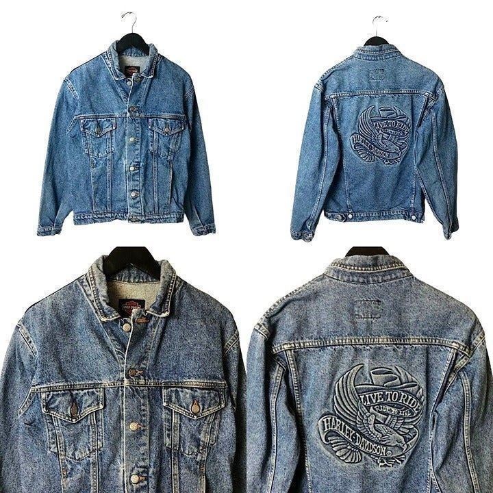 Vintage Harley Davidson Eagle Denim Jacket Motorcycles Adult Blue Medium Biker M