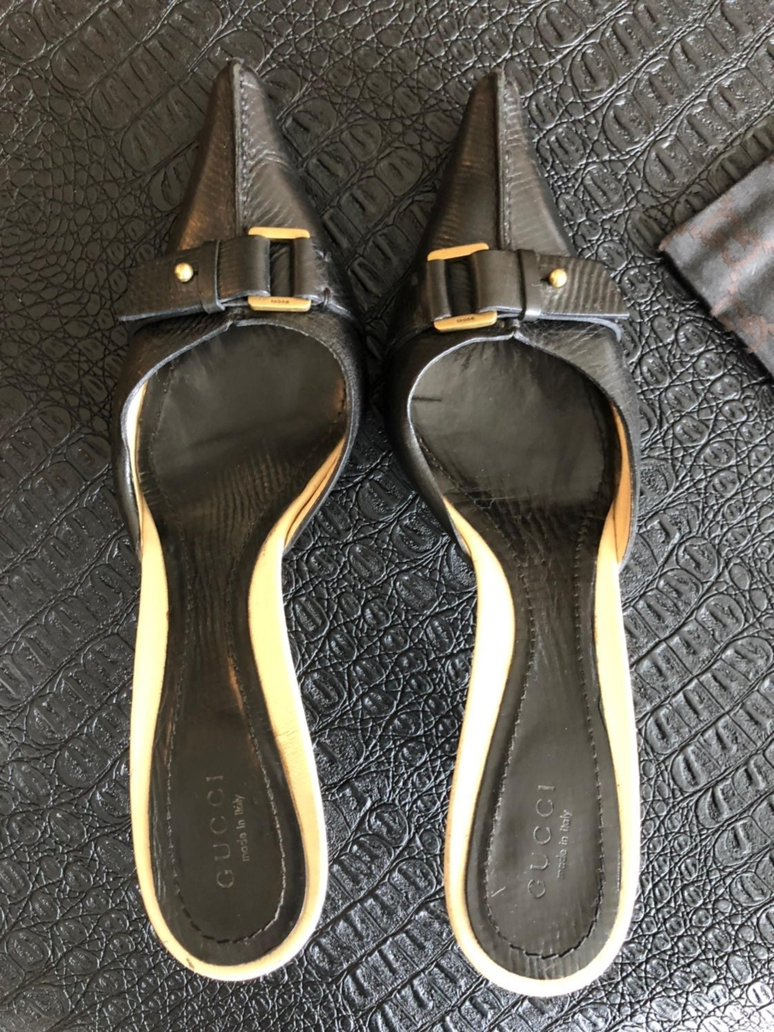 Gucci Black Leather High Heel Mule 8