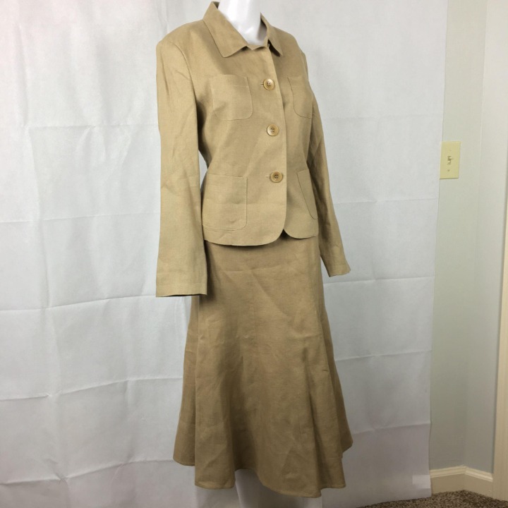 Talbots Linen Skirt Suit Beige Sz 12 14