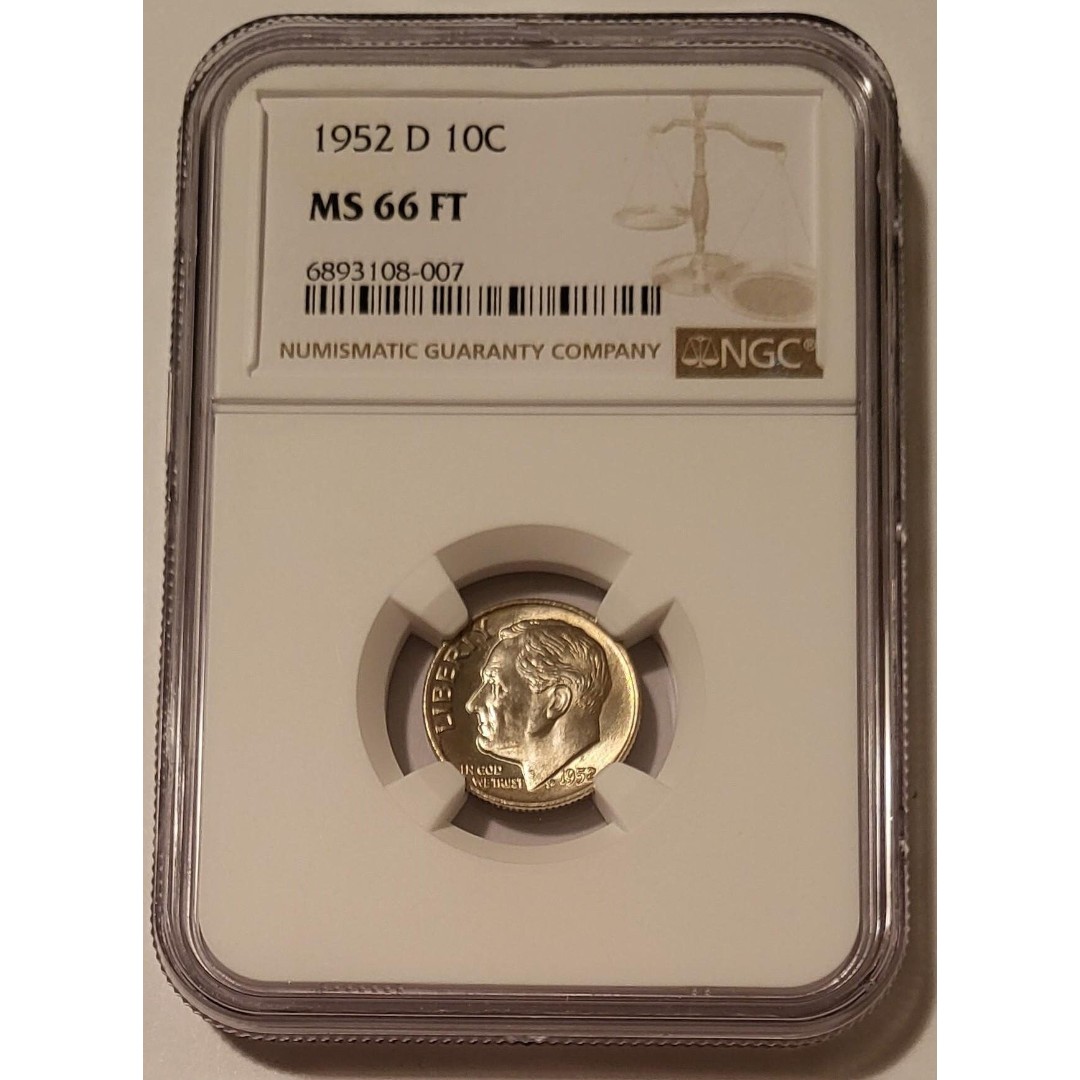 1952 D Roosevelt Dime MS66 FT Light Patina