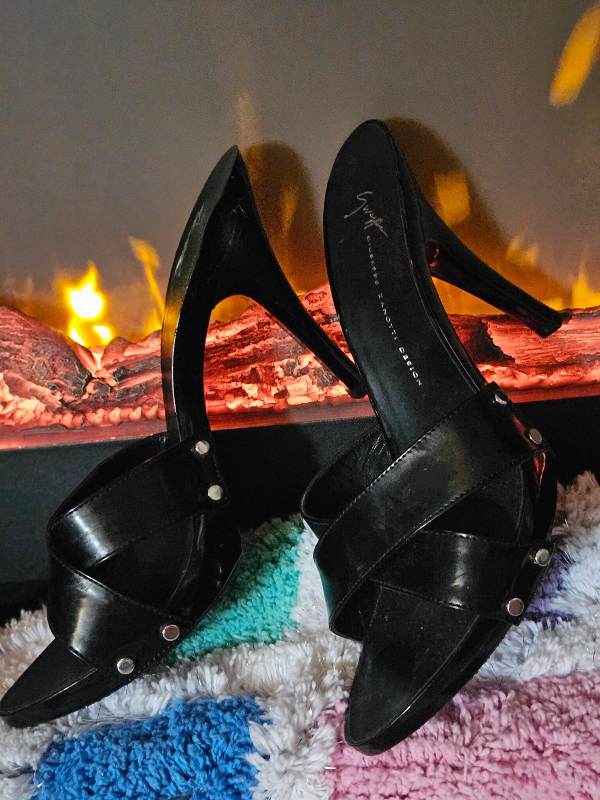 GIUSEPPE ZANOTTI black leather Studded Heels  sz38 (7.5)