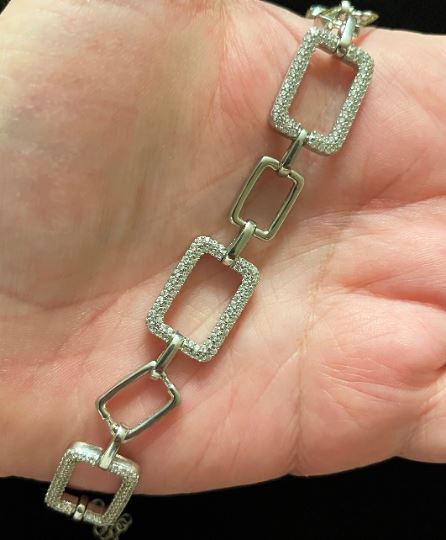 Womens Iced Silver Rectangles Bracelet