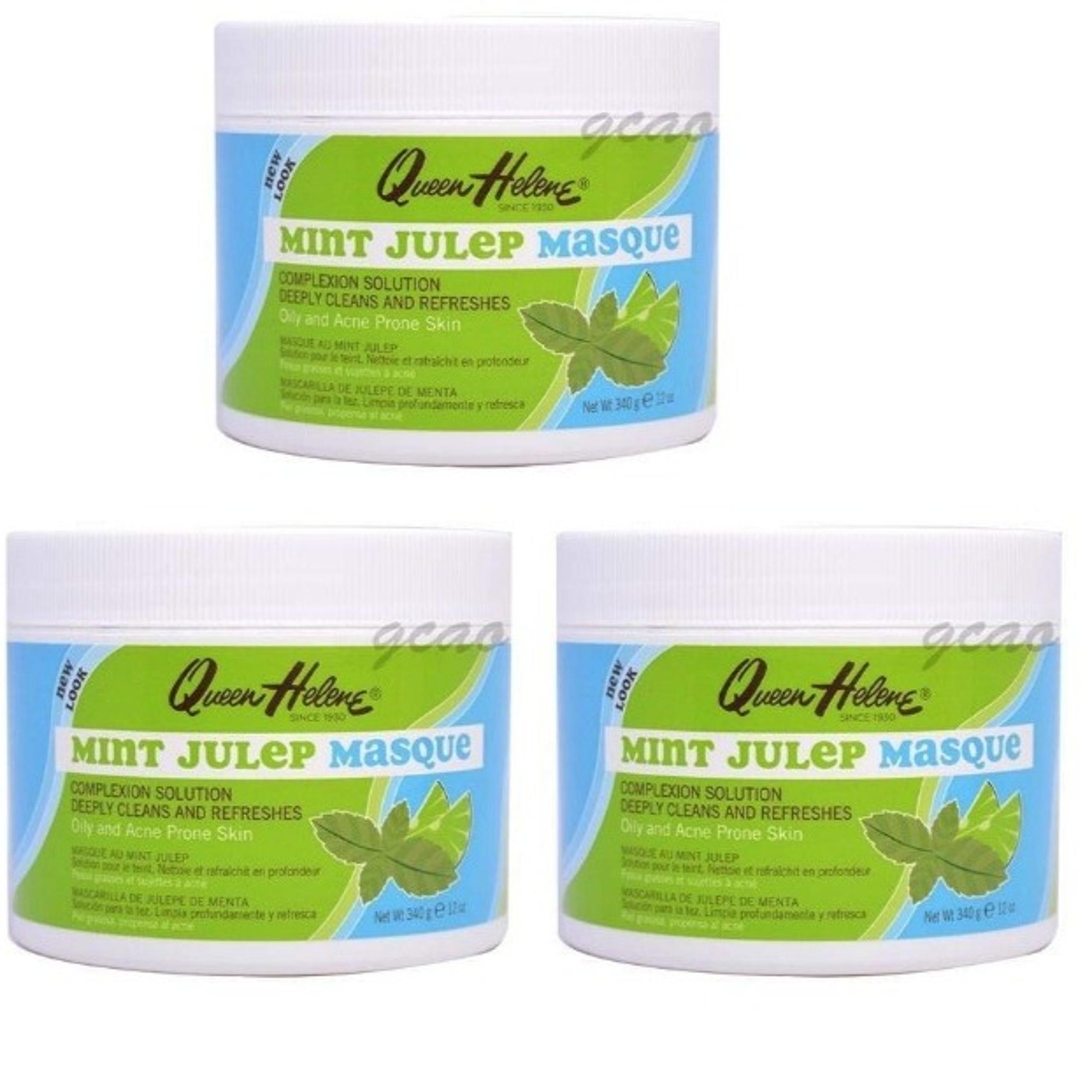 3 x Queen Helene Mint Julep Masque - Acne Clay Mask Oily Skin Detox 12oz