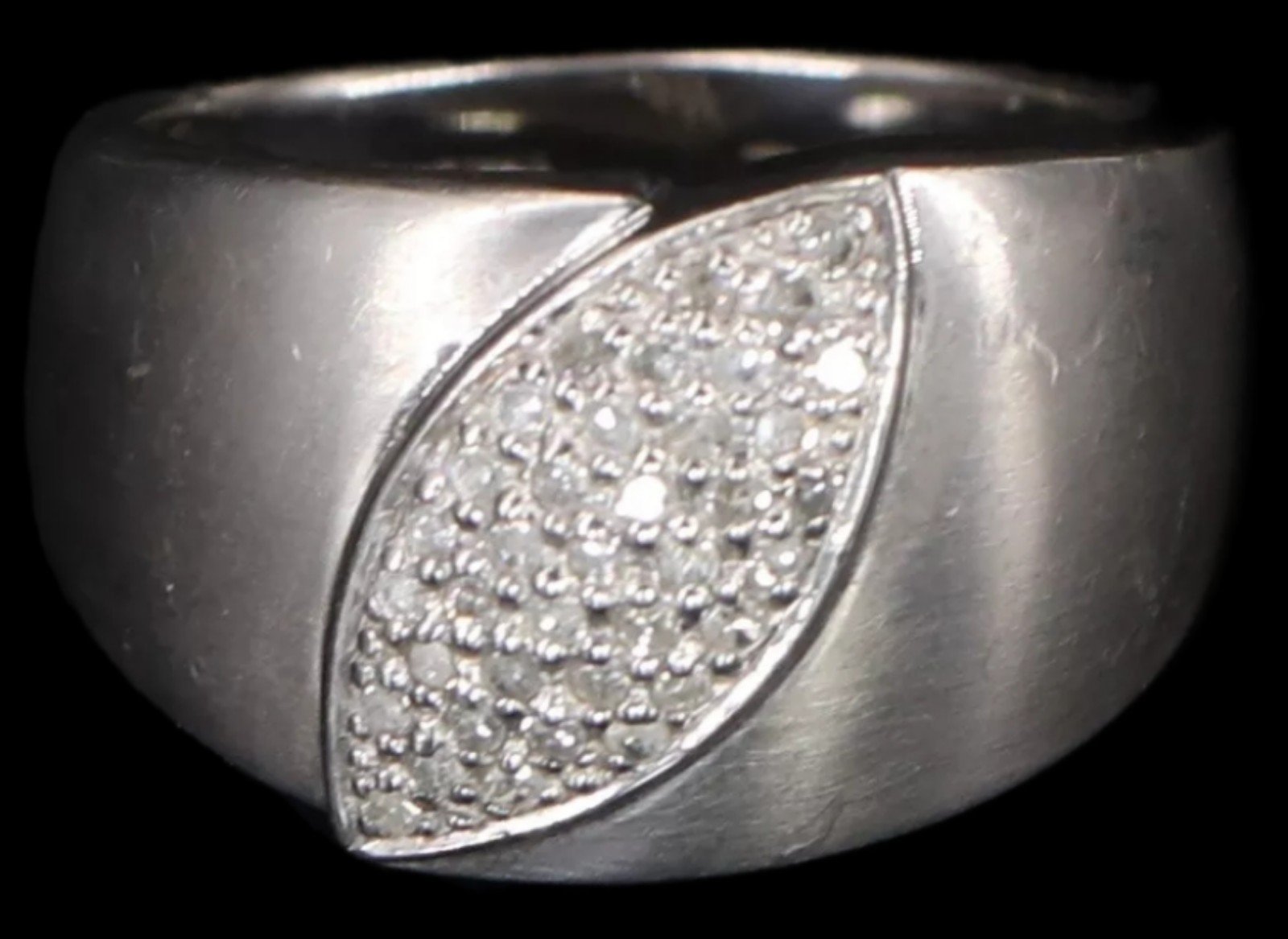 Designer Diamond Pave Tapered Band Sterling Ring. Size 8