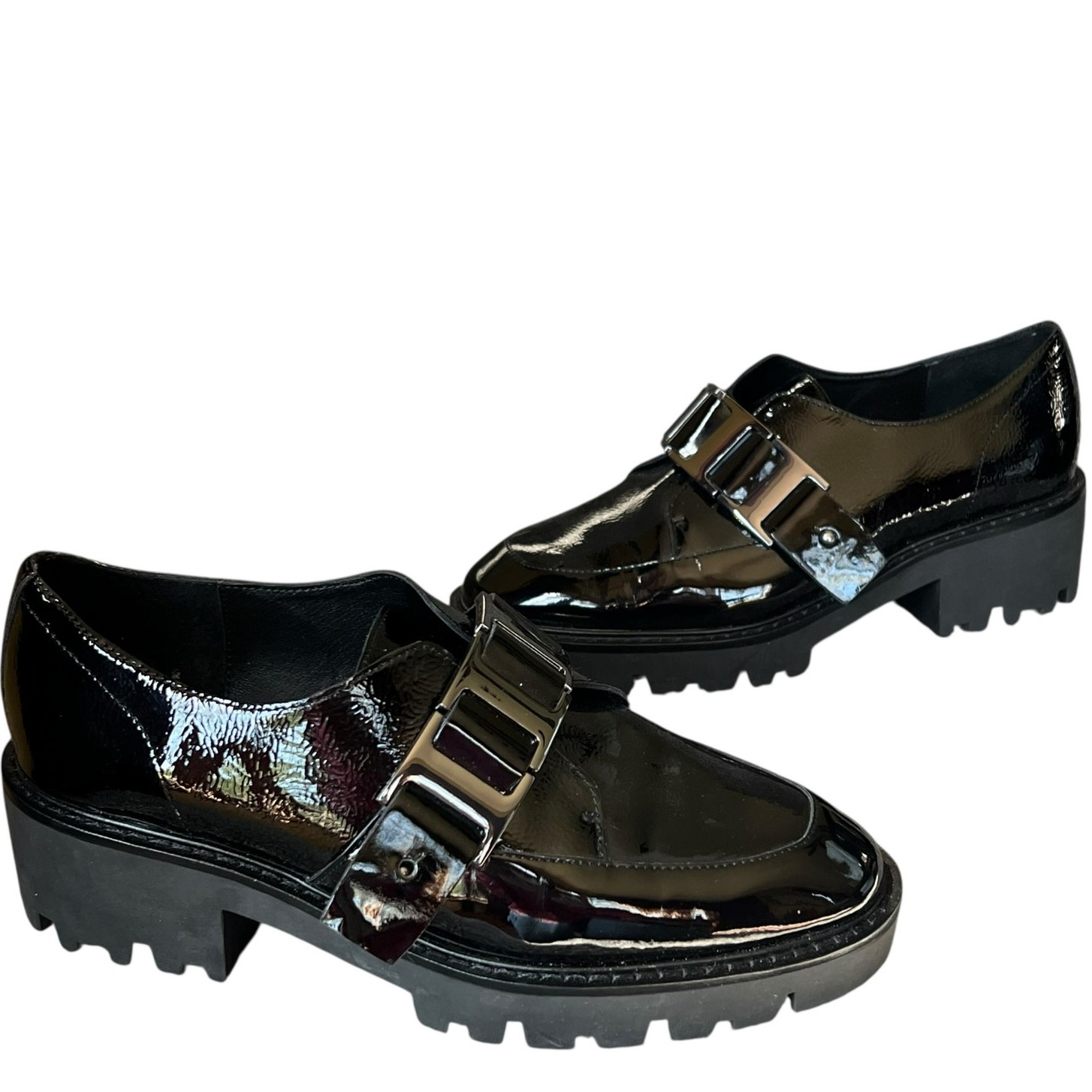 Donald Pliner Eames Loafer Womens 6.5 Black Patent Leather Lug Slip On Shoes