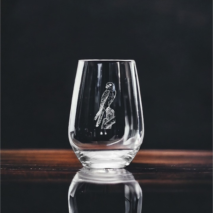 Falcon Stemless Wine Glasses x4 Premium 15 Oz Personalize Animal Bird Gift NEW