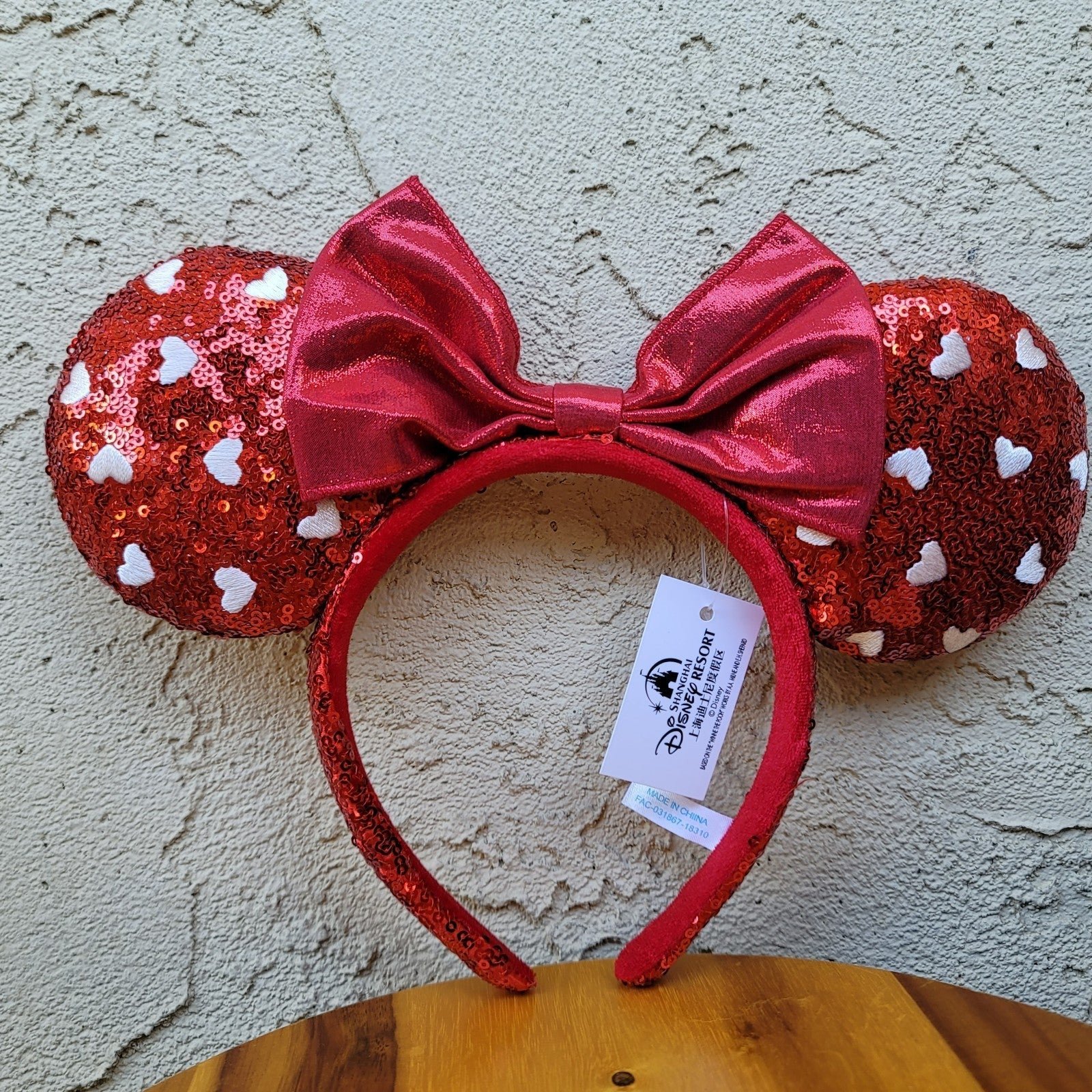 Disney Parks Red Heart Sequin Bow Minnie Mouse Ears Headband