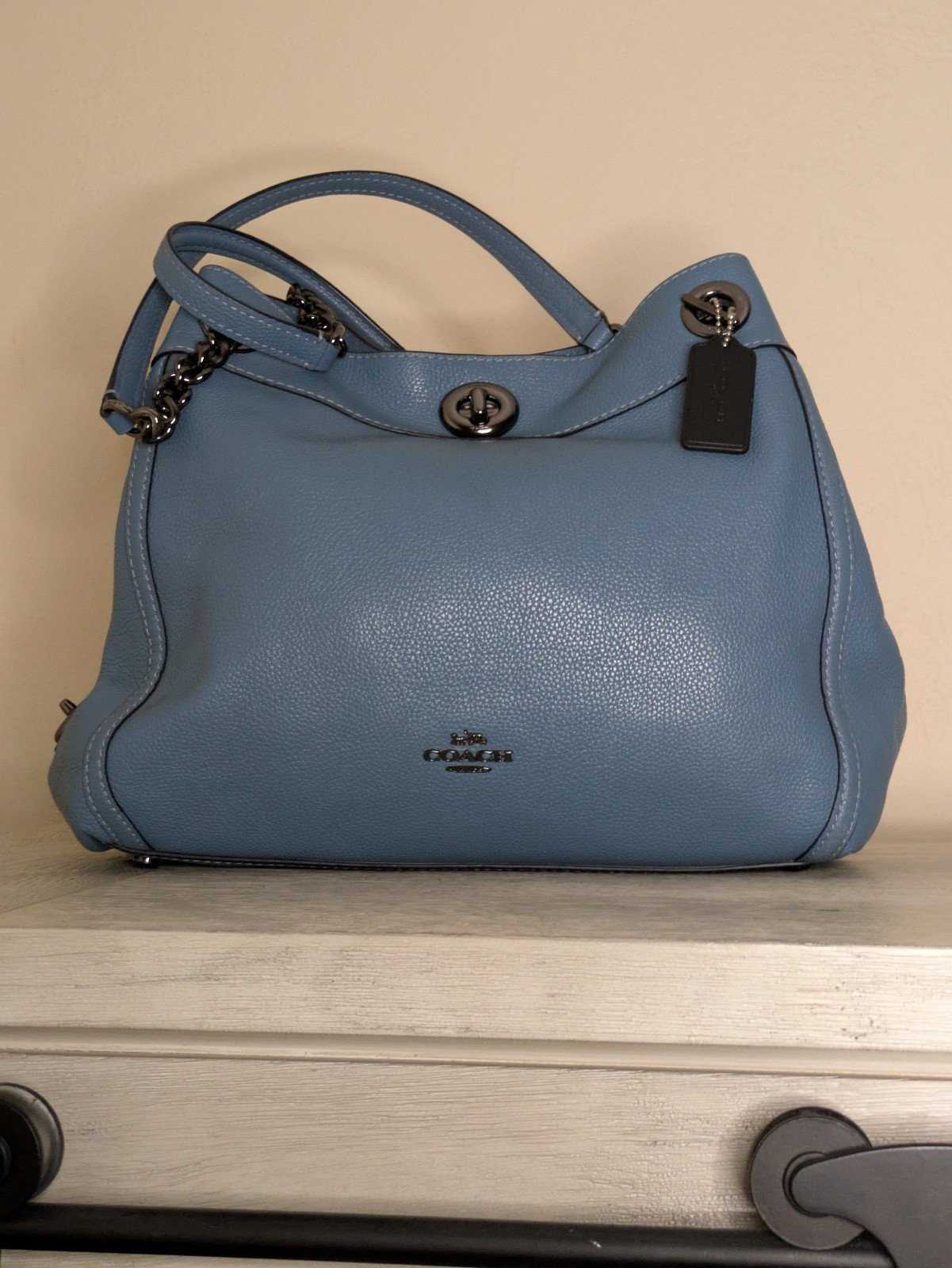 Coach Eddie Gorgeous Pebbled Leather Lt. Teal Bag M/L