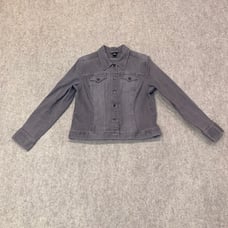 Eddie Bauer Grey Denim Button Up Jacket Red Owl Embroidered Women Size Large