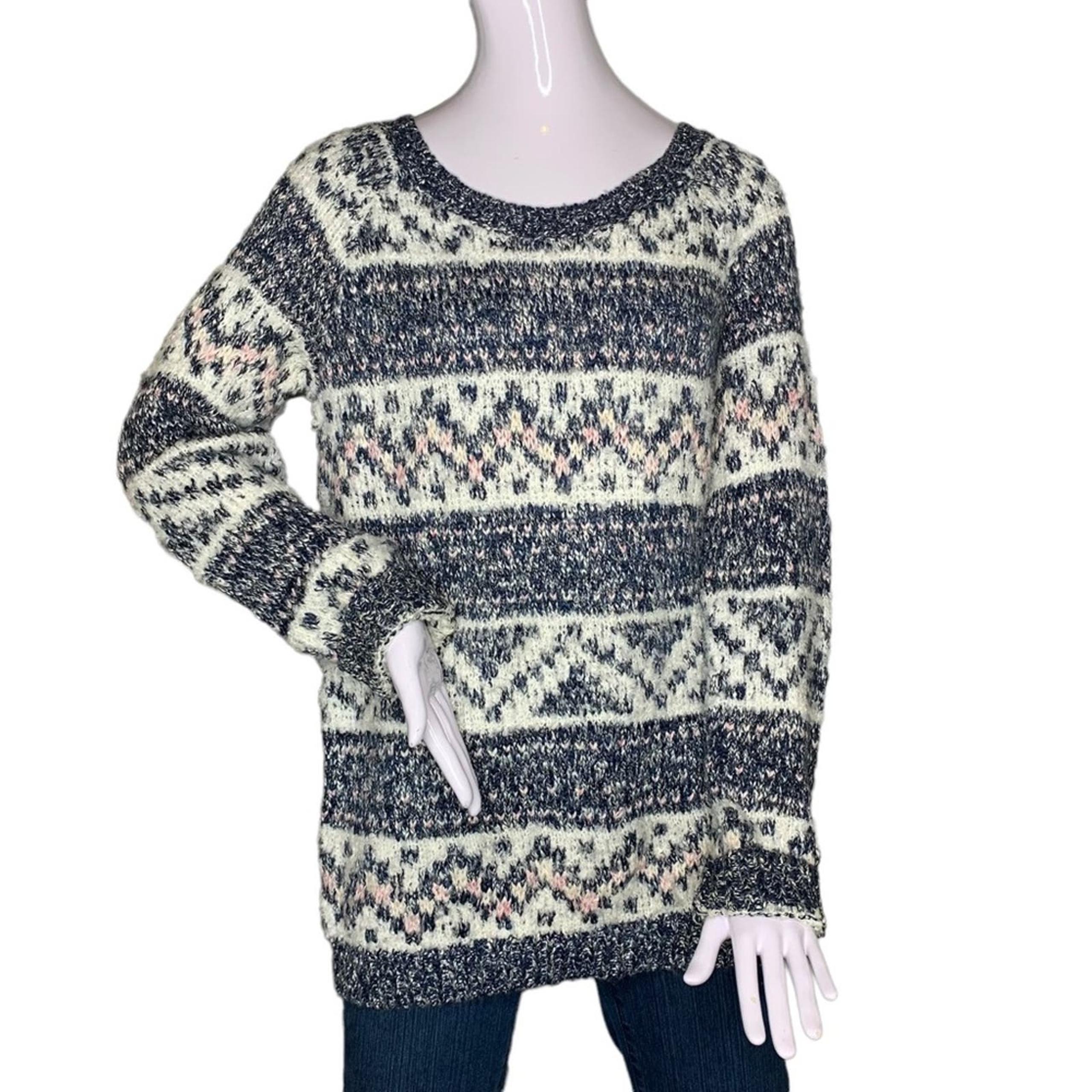 Garage Women Crewneck Sweater Size XS/S Chunky Knit Geometric Pattern Re…