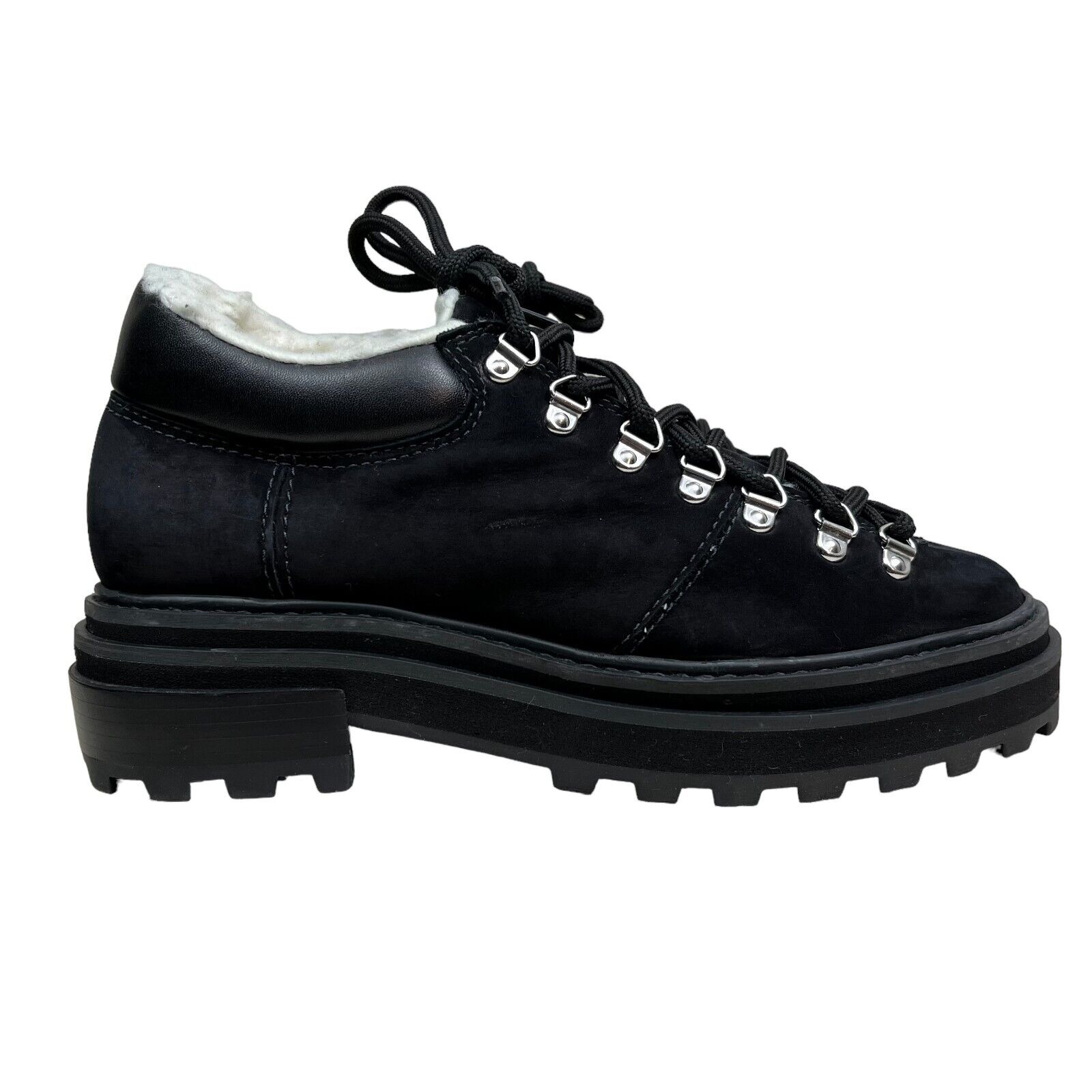 Schutz Lucille Boot Black Suede Waterproof Faux Shearling Lined Women Size 8.5B