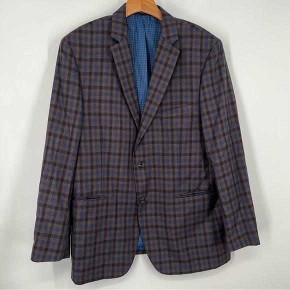 Alan Flusser Brown Blue Plaid Blazer Sports Coat