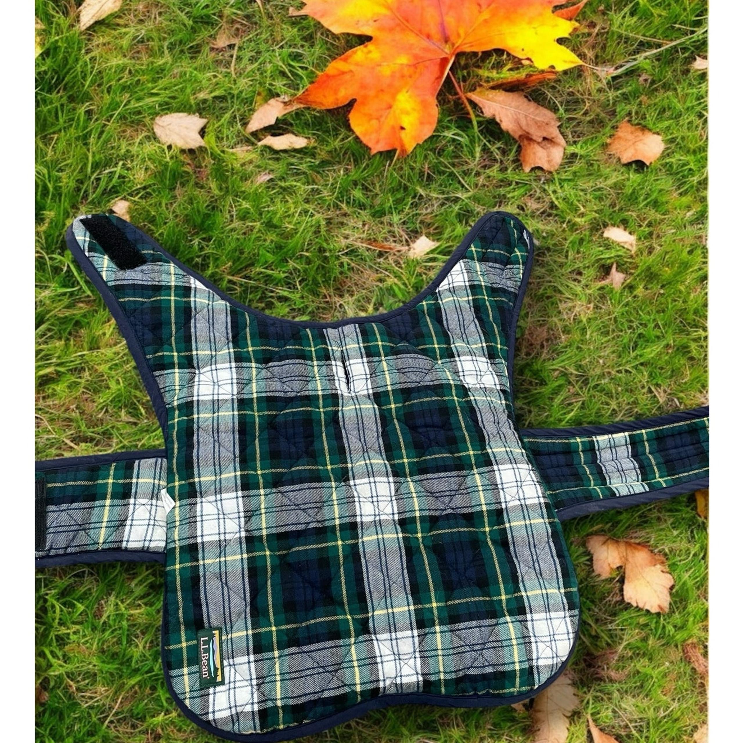 LL Bean Sherpa Dog Vest Sz Large Plaid Flannel Reversible Quilted Pup Pet Gift