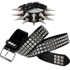 2 pcs set Studded faux leather belt + Faux Leather Gothic Studded Bracelet
