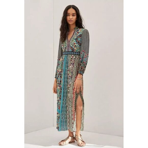 NWT Anthropologie Bhanuni by Jyoti Forest Fern in Blue Patterned Maxi Dress 6P