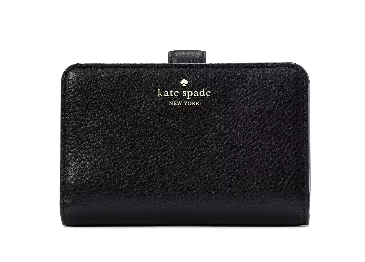 New Kate Spade Lena Medium Compact Bifold Wallet Pebble Leather Black
