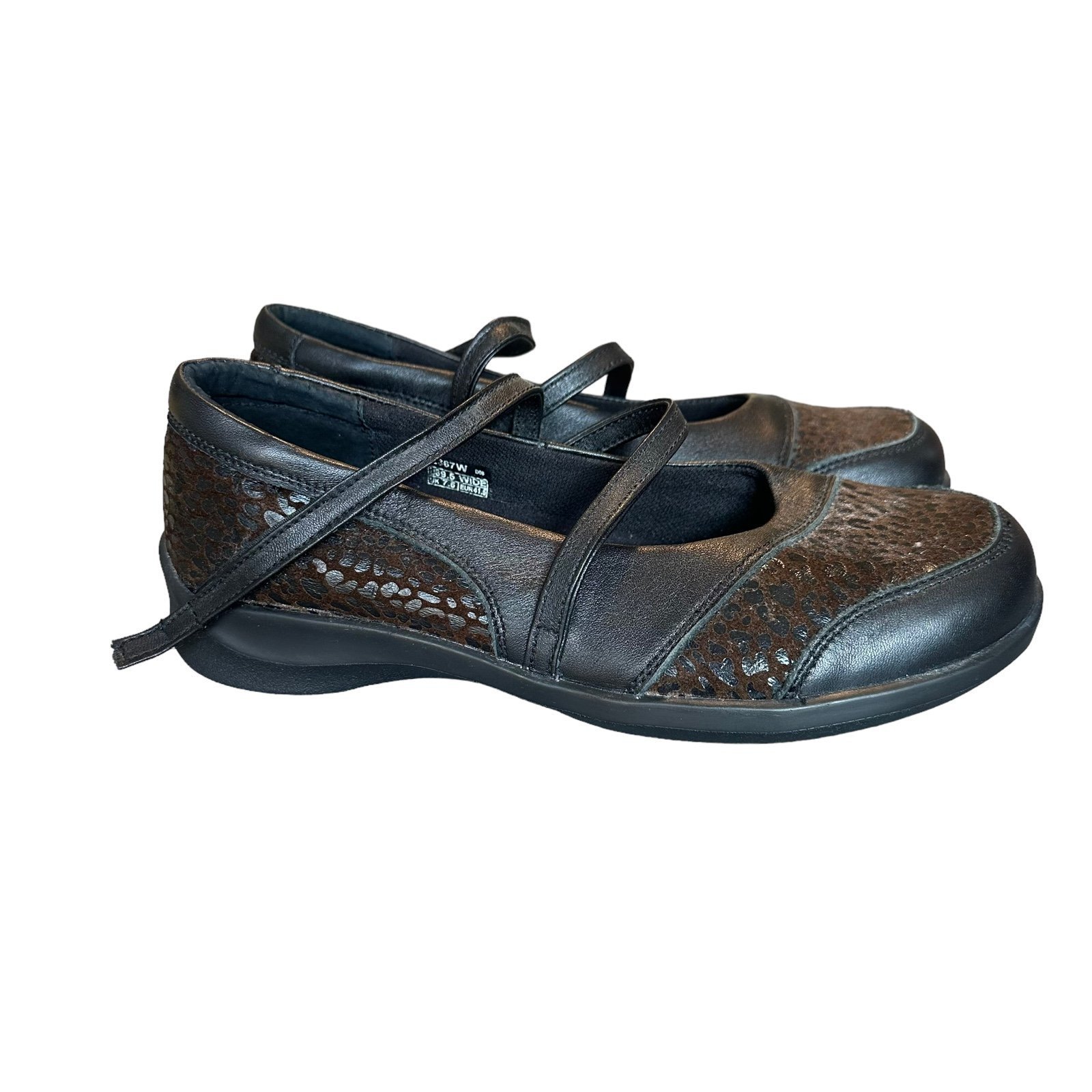 Aetrex 9.5 wide black brown leather customize comfort orthopedic MaryJane shoes