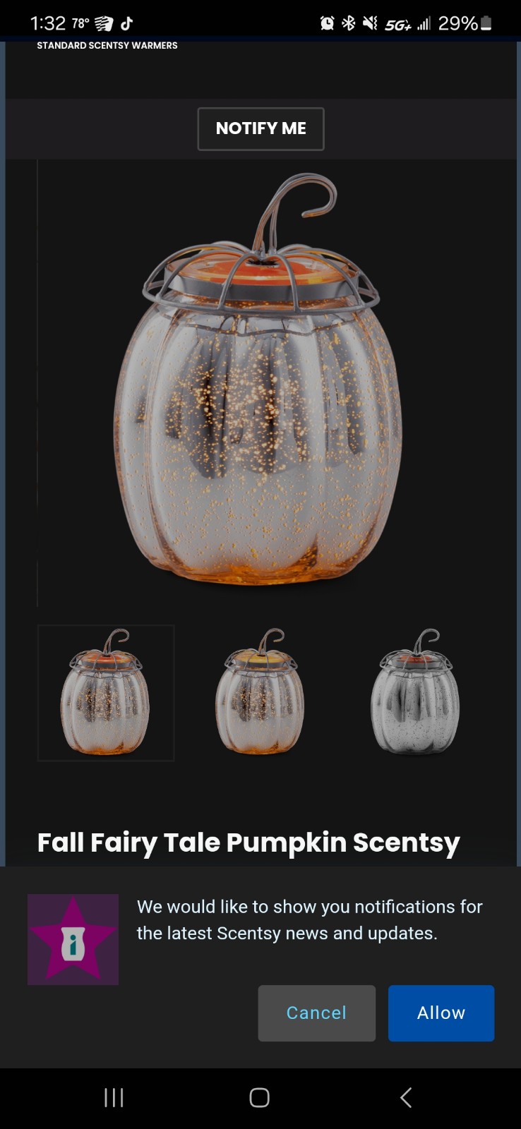 Scentsy Pumpkin Fall Fairy Tale Wax Warmer Plug In Metallic Silver