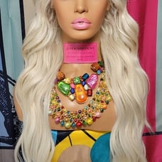 Celebrity Bleach blonde white wavy lace front hd wig