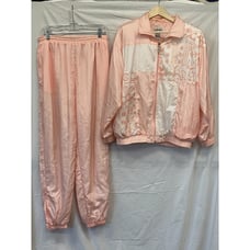 Janeve Peach Windbreaker Full Zip Jacket Sz L Elastic Waist Pants Track Suit Set