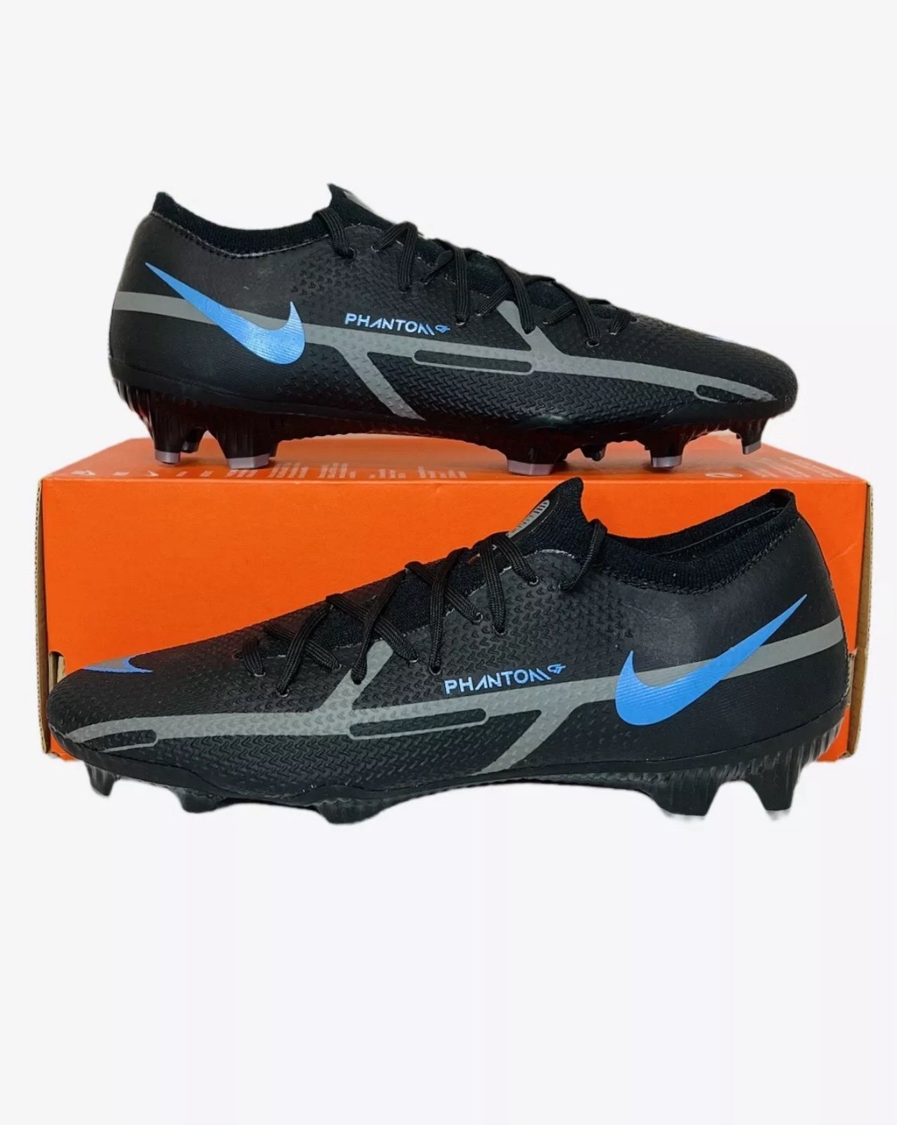 Nike Phantom GT2 Pro FG Black/Grey/Blue Cleats DA4432-004 Mens Size 7.5/Wmn 9