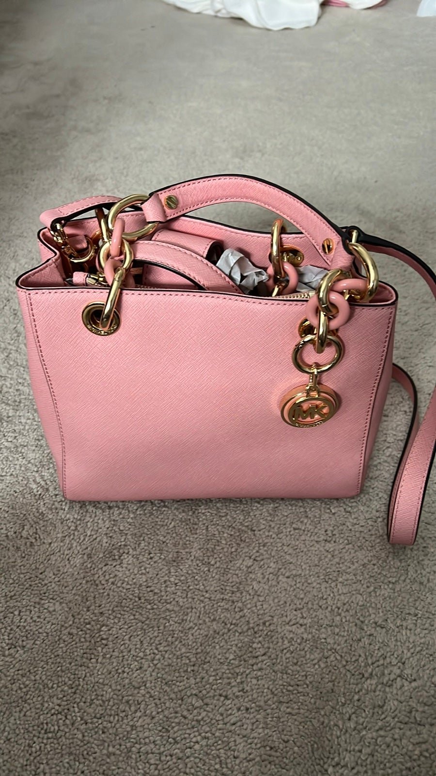MICHAEL KORS Cynthia Small Saffiano NS Leather Satchel - Pale Pink