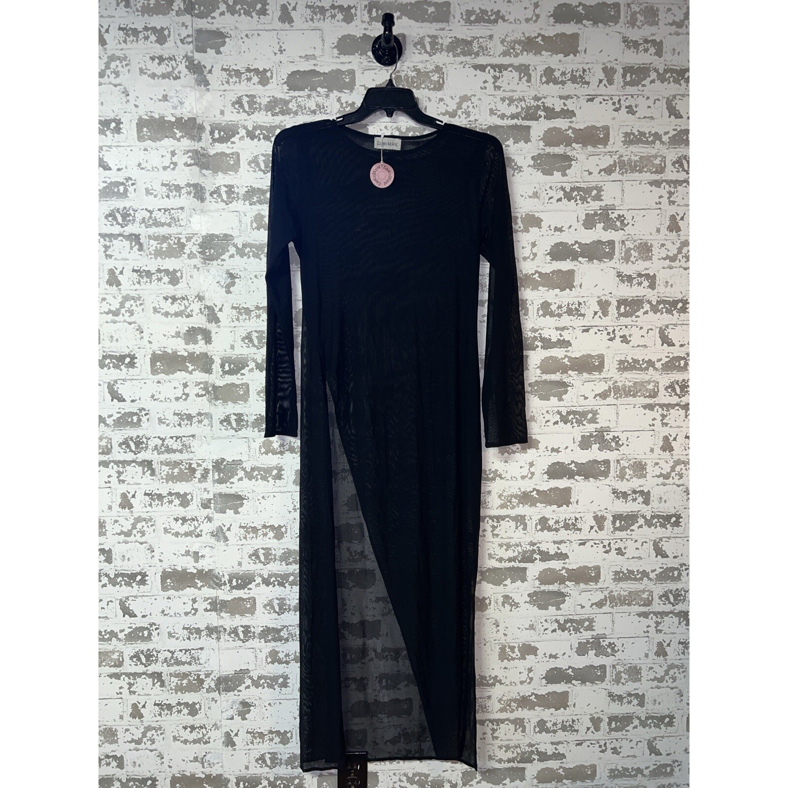 NWT! EastnWest Long Sleeve High Slit Mesh Dress Size Large - Black
