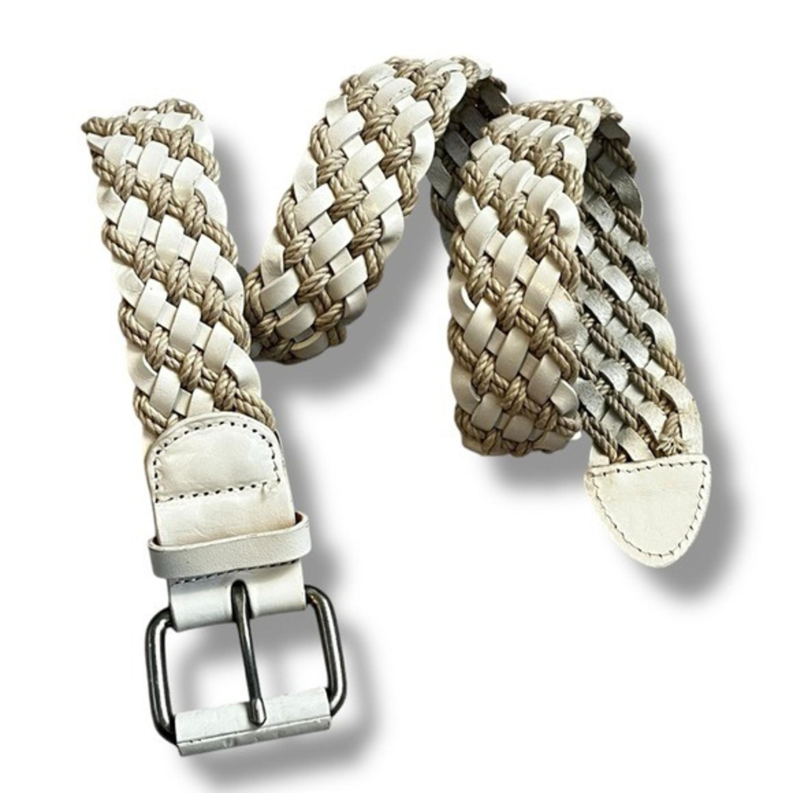 Vintage Gap Belt Braided Leather Waxed Cotton Cord White Beige Preppy Summer SM