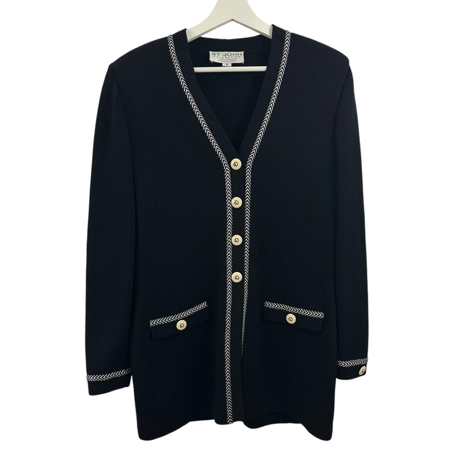 St. John by Marie Gray Black button Dow Cardigan Women's Size 6