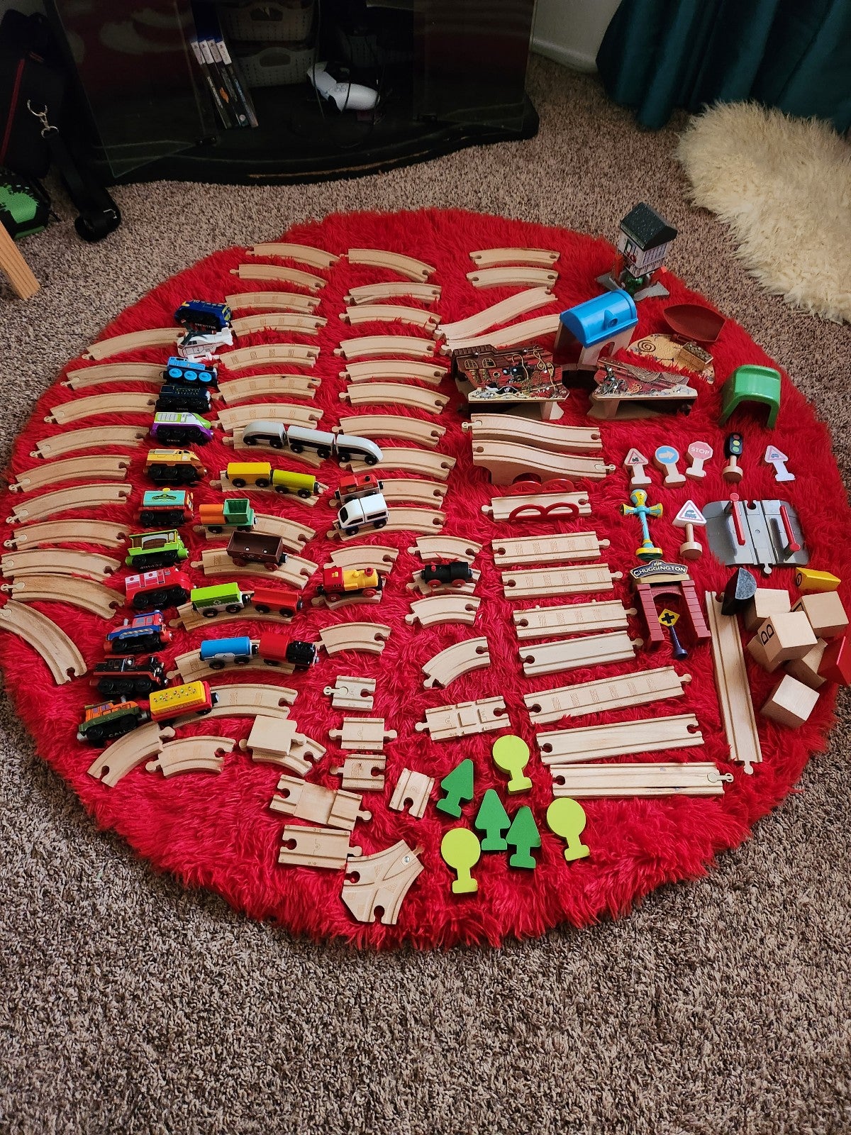 Huge lot of mixed wooden train sets