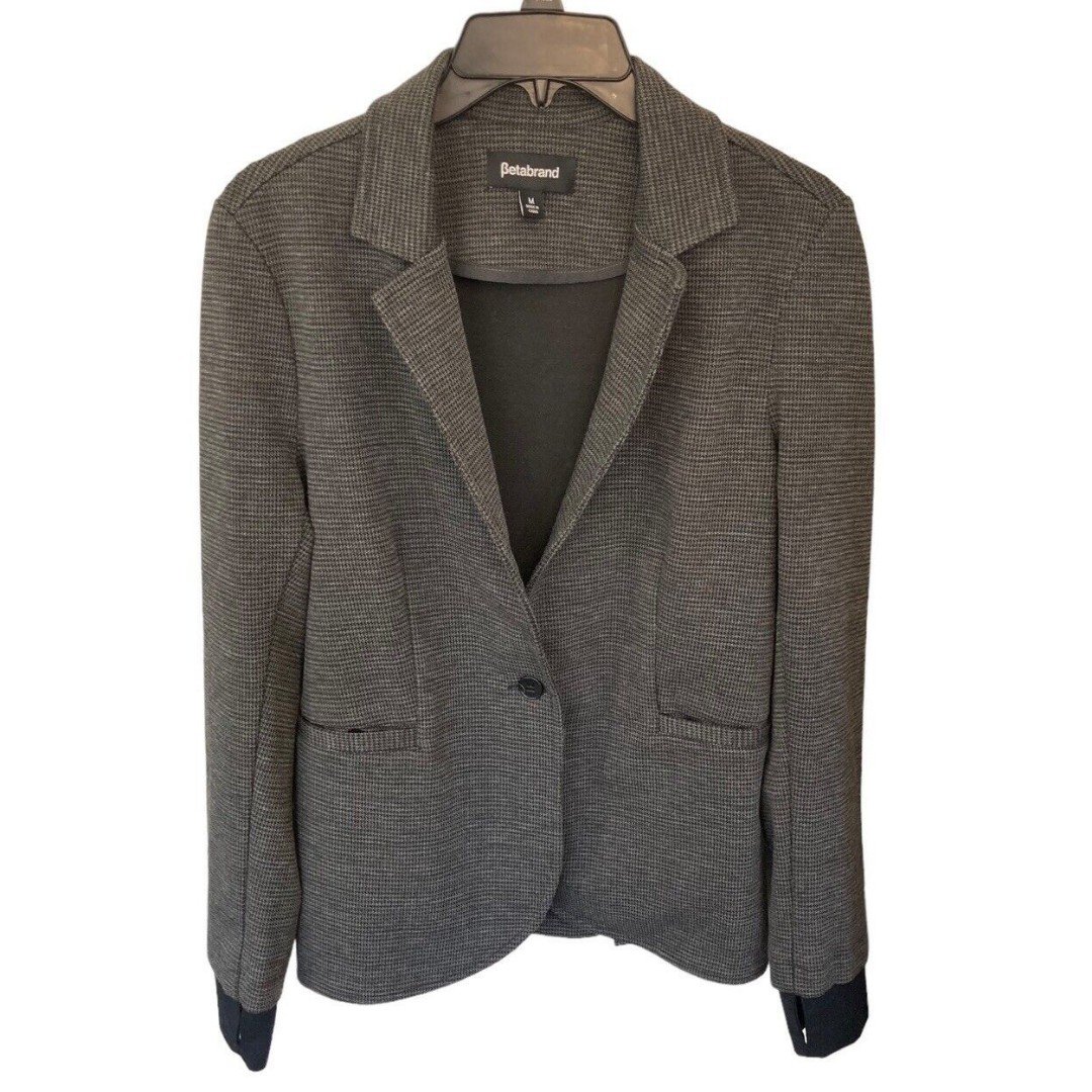 Betabrand Transcendent Blazer Charcoal Medium Single Button Houndstooth