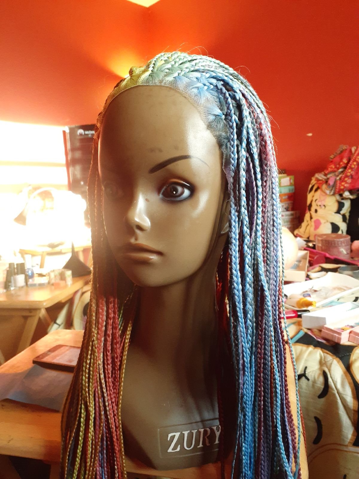 Multicolored braided lace front wig