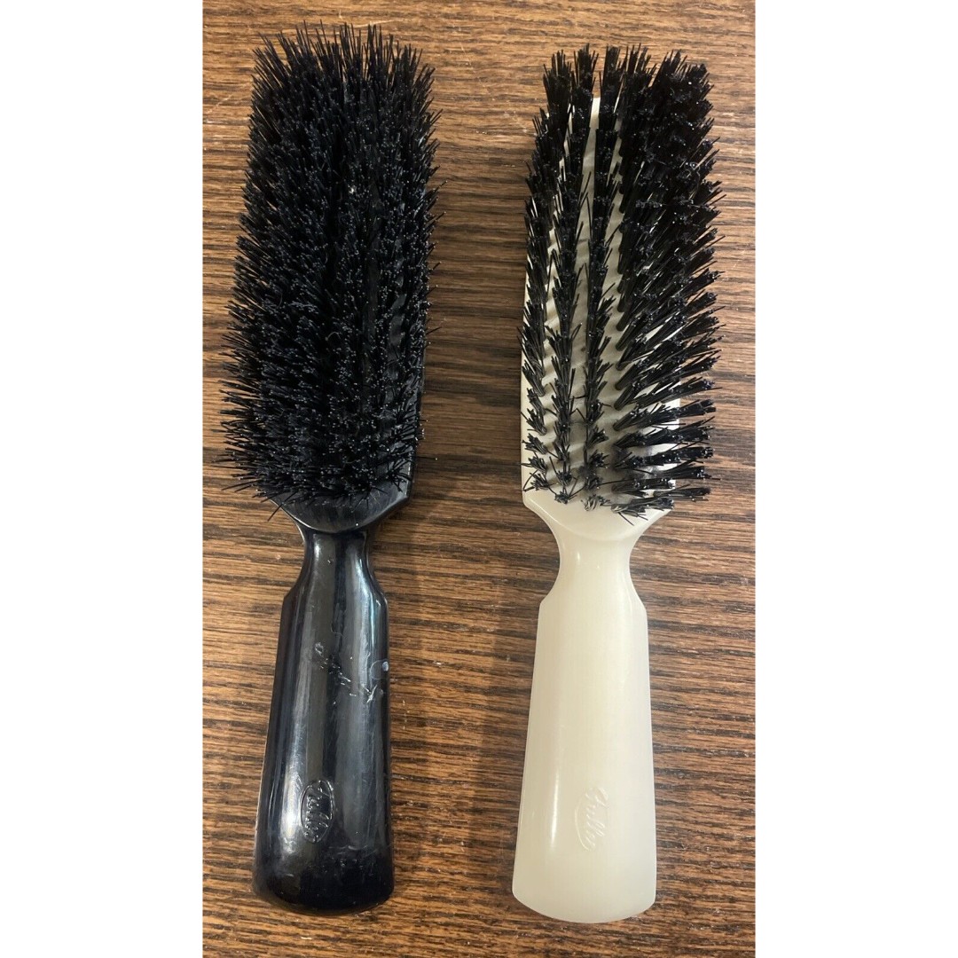 2 VINTAGE FULLER Brush Nylon Bristle Hairbrush 6 Rows 8 Ivory Black Handle