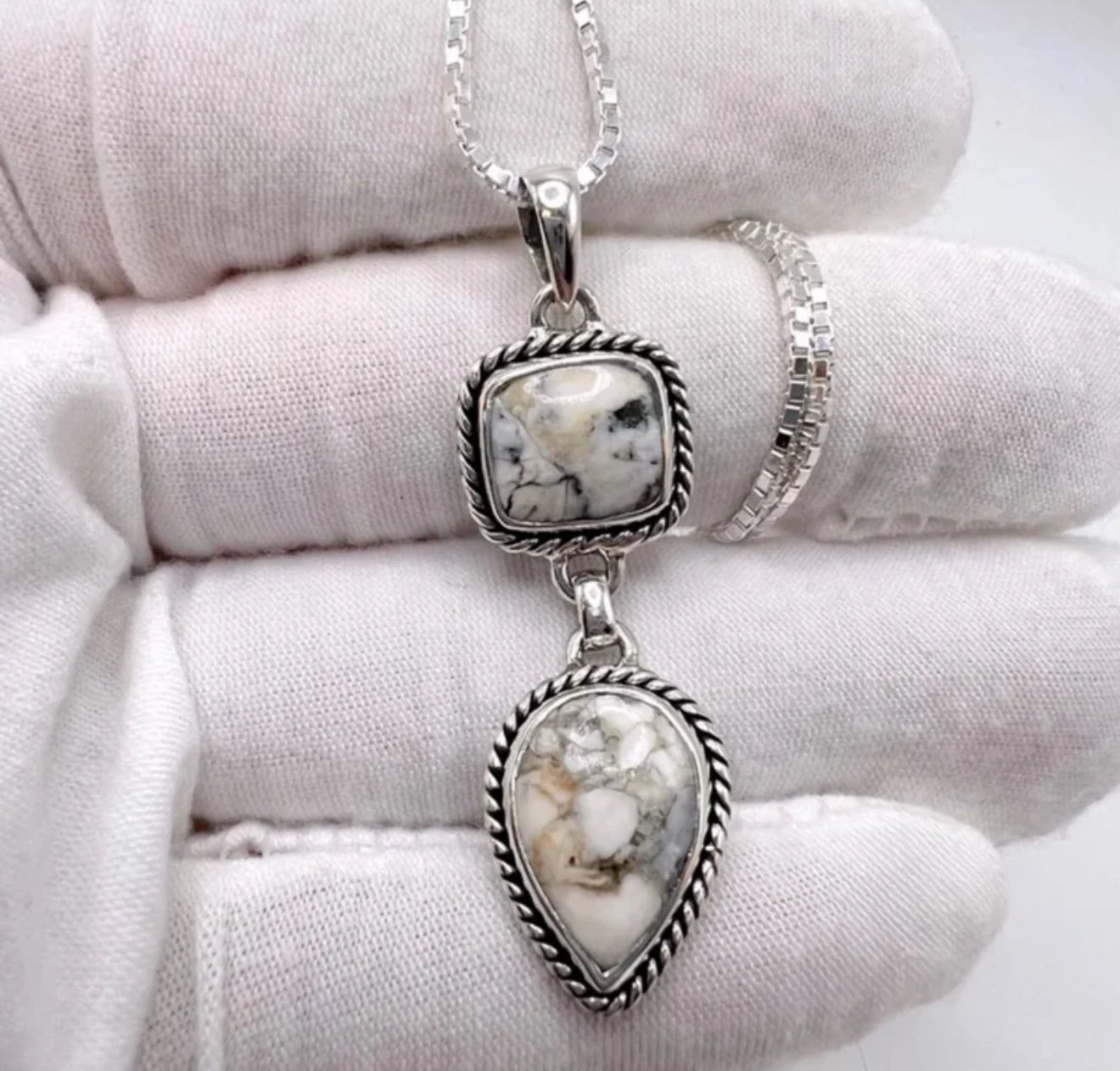 Stabilized White Buffalo .925 Sterling Silver 18” Necklace