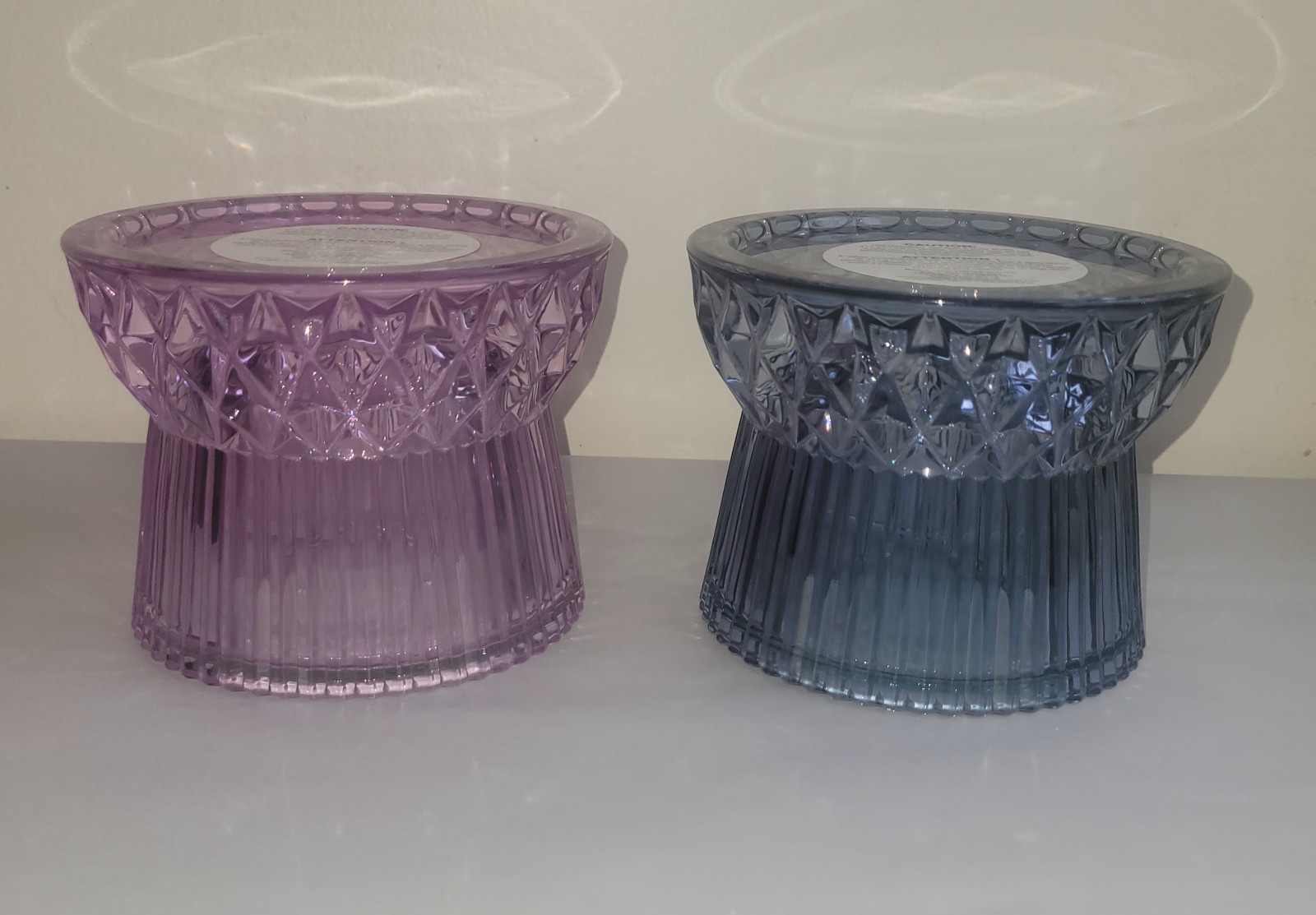 Bath and body works Blue & Purple( lavender) Faceted Glass Candle Holders