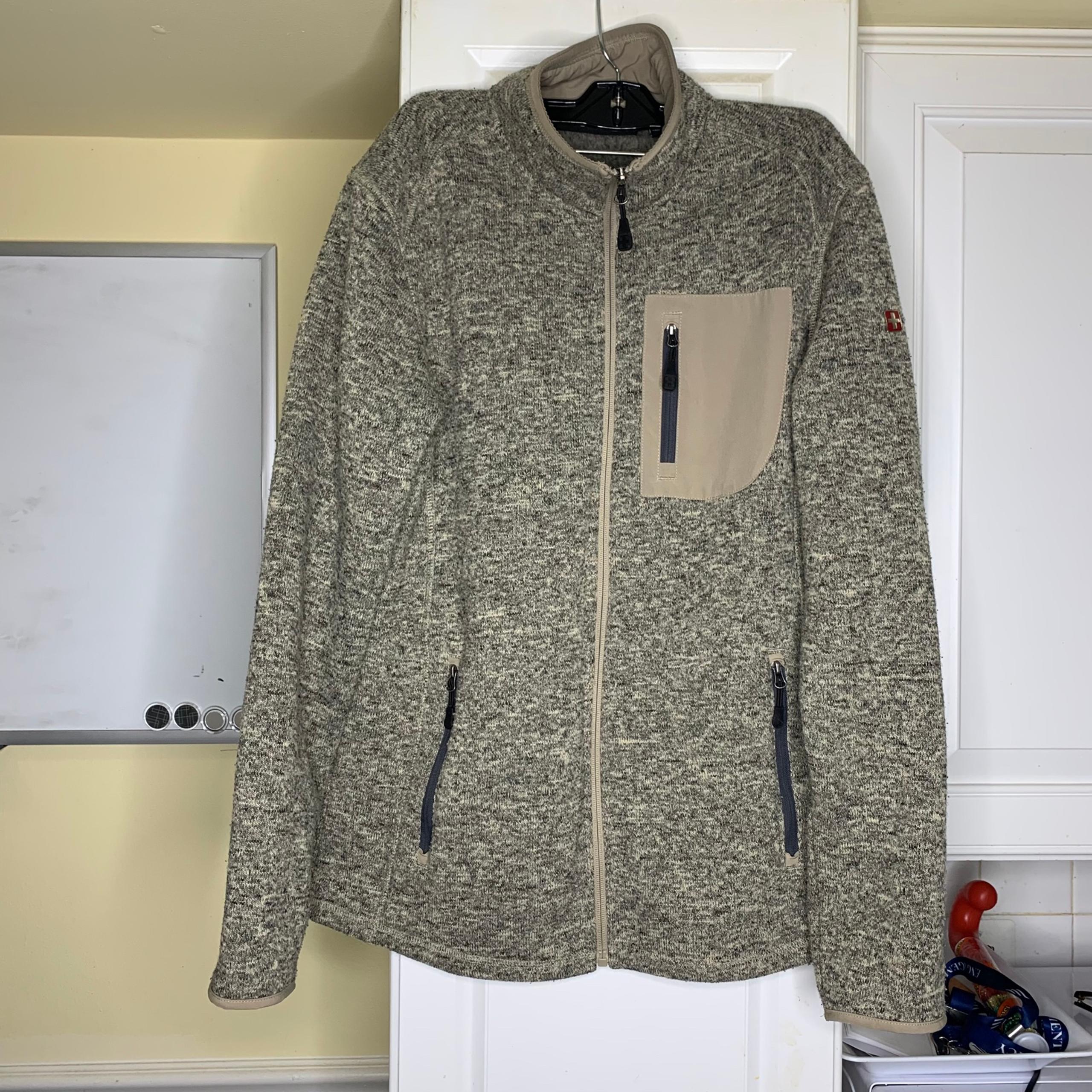 Swiss Tech Full Zip Up Fleece Men's Jacket Gray 3 Zipped Pockets size S